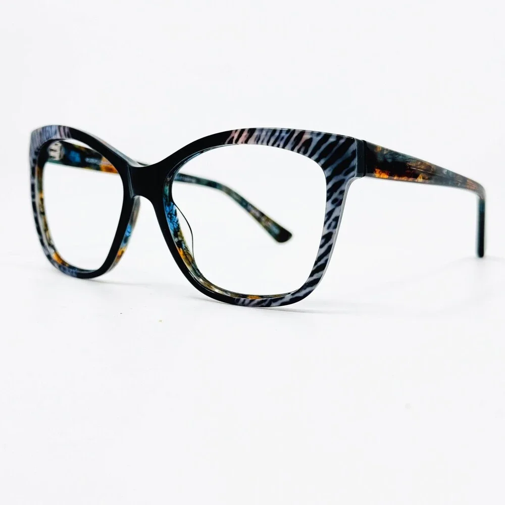 Tiger Tortoise Eyeglasses Womens Blue Brown Cat Eye Frames 56-16-135